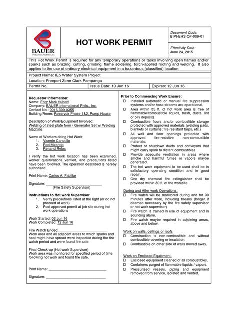 Hot Work Permit Example 的图像结果