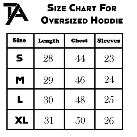 Hoodies Size Chart – Trendy Alien