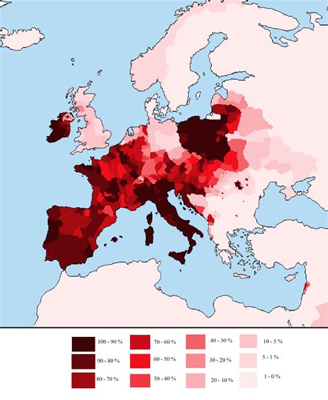 Distribution of Catholics in Europe, 2020 (based on PEW, Catholic Hierarchy.org and Annuario ...