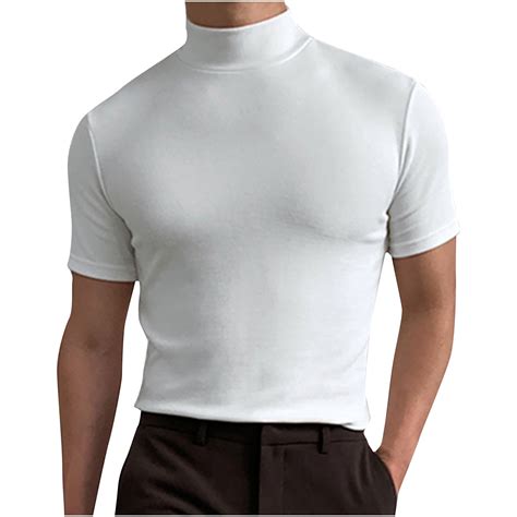 LbsKUS Men Turtleneck Mock Neck T Shirts Short Sleeve Ribbed Shirts ...