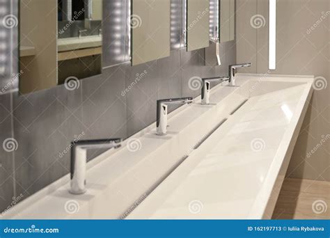 Commercial Bathroom, Sink in a Public Toilet. Stock Image - Image of ...