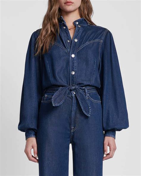 FRAME Flare De Francoise Button-Front Denim Jumpsuit | Neiman Marcus