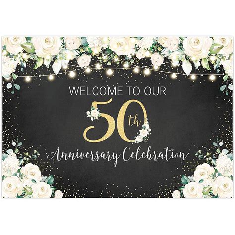Buy AllenjoyBlack and Gold Floral Happy 50th Anniversary Backdrop for ...