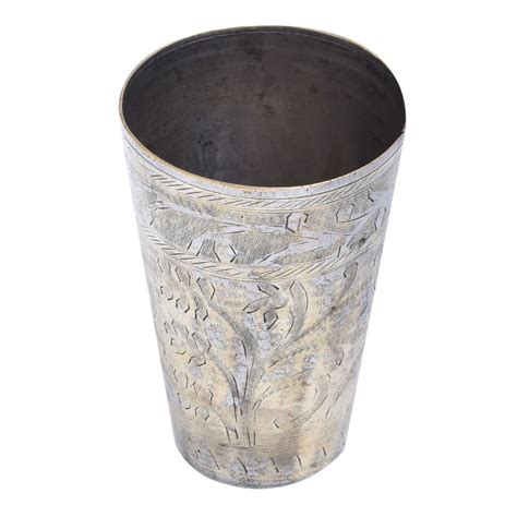 Etched Leafy Design Brass Lassi Glass