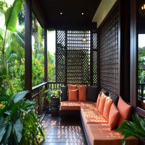 Tropical Balcony Design With Marble Tile Wall