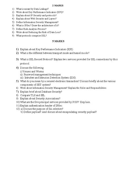 Imp ISRM - Haka na - 2 MARKS 1) What is meant by Data Leakage? 2) Write ...