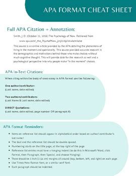 Image result for APA Format Cheat Sheet