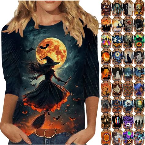 JTZGDY Halloween Shirts for Women Plus Size Dressy Casual 3/4 Length ...
