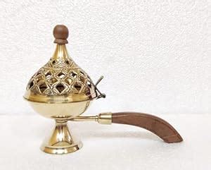 RM Metals Brass Dhoop Dani with Wooden Handle | Sambrani Dhoop Dani ...