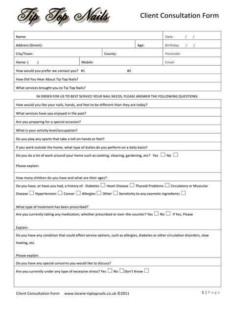 Fillable Online lorane-tiptopnails co nail consultation form pdf Fax ...
