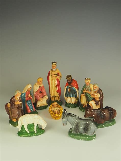 Antique Hand Painted Plaster Nativity Set at 1stDibs | antique nativity ...