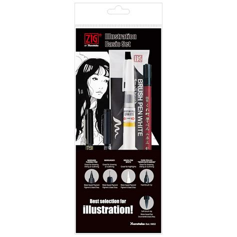Kuretake Zig illustration Special Set, 2 Brush Pens and 2 Fineliner ...