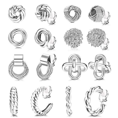 Buy ORAZIO 8 Pairs Clip On Earrings for Women Gold Clip On Hoop ...