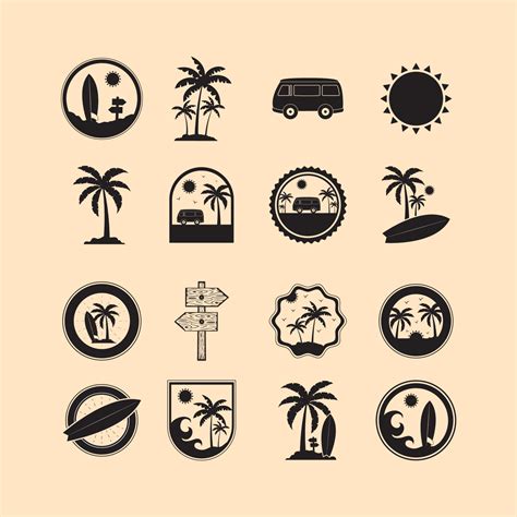 sixteen surf icons 21374432 Vector Art at Vecteezy