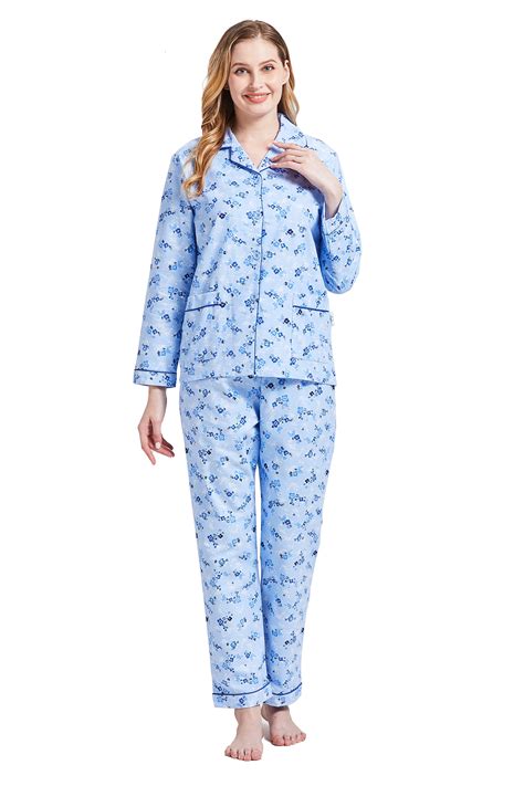 GLOBAL Womens Flannel Cotton Pajama Set Long PJs Flannel Loungewear ...