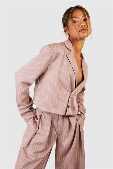 Pinstripe Oversized Cropped Tailored Blazer | boohoo UK