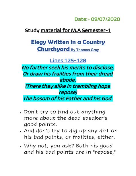 Ewcc - Summary of Elegy Written in a Country Churchyard - Date:- 09 ...