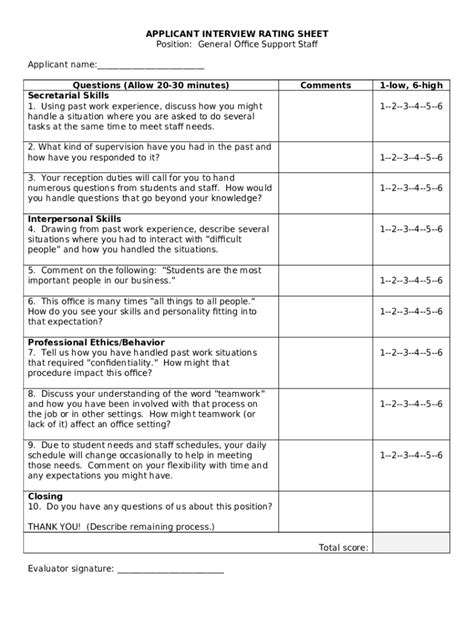 Interview Scoring Sheet Guide (With Template + Sample ... Doc Template ...