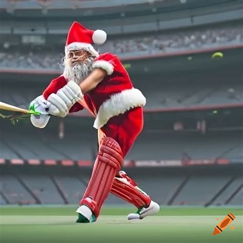 Santa claus in an australian cricket uniform hitting a 6 at the mcg on ...