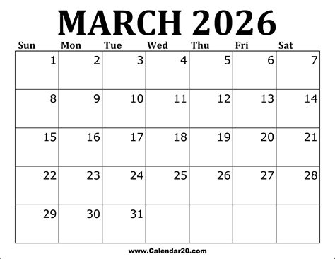 March and April 2026 Printable Calendar - Calendar20.com
