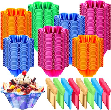 Amazon.com | Zubebe 400 Sets 8.45 oz Plastic Ice Cream Cups with Spoons ...