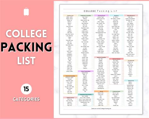 Free printable packing list for college, Download Free printable ...
