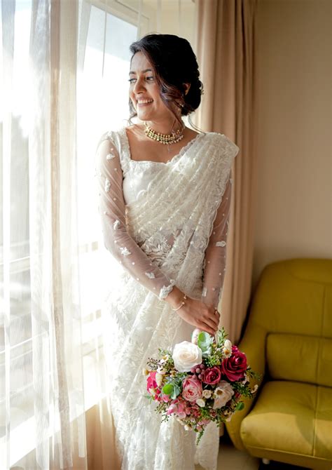 Signature Christian Bridal Saree In Embroidered Net with Sugar Bead Em ...
