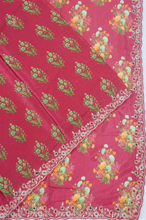 soft silk floral printed pink saree with scallop border – Kankatala India