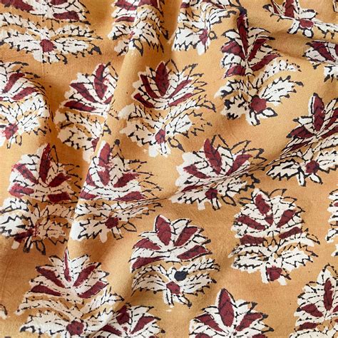 Saffron & Red Abstract Floral Ajrakh Natural Dyed Hand Block Printed P ...