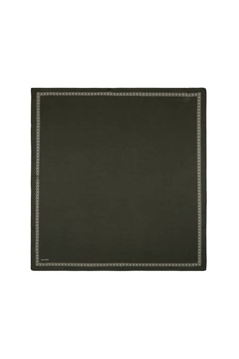 Military Green Bordered Suede Butterfly Silk Square Scarf