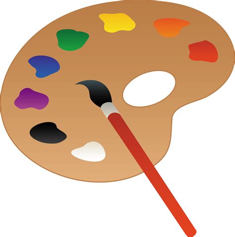 Artists Palette With Paint and Brush - Free Clip Art
