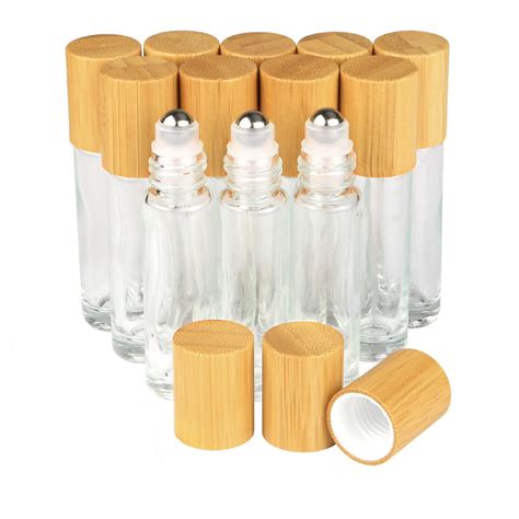 Clear Refillable Glass Empty Roll on Bottles Roller Bottle,10ml Bamboo ...