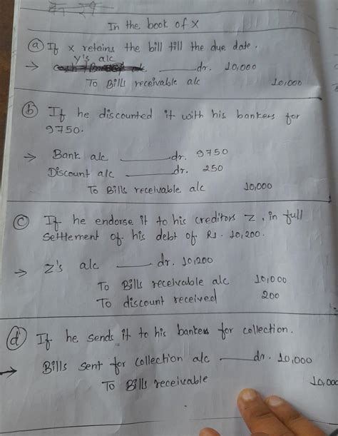 A bill for Rs. 10,000 is drawn by X on Y which is duly accepted by the ...