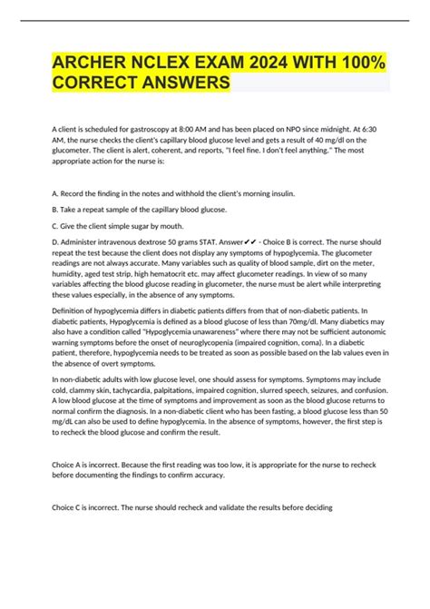 ARCHER NCLEX EXAM 2024 WITH 100% CORRECT ANSWERS - ARCHER NCLEX - Stuvia US