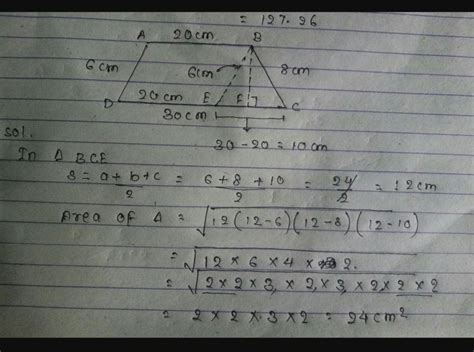 The parallel side of trapezium are 20cm and 30cm and its non parallel ...