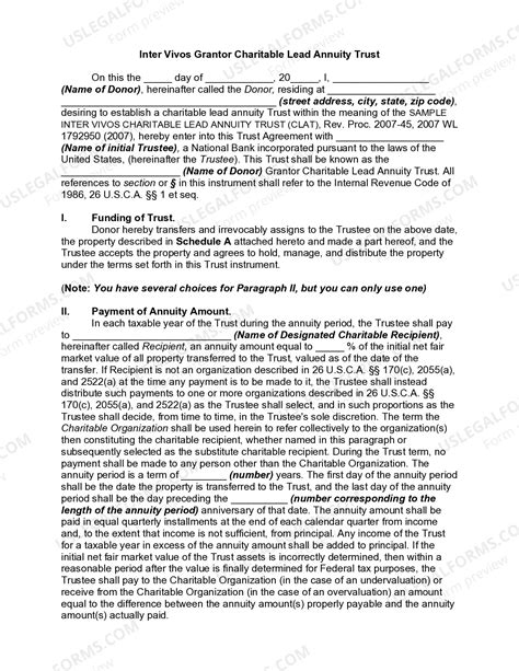 Inter Vivos Grantor Charitable Lead Annuity Trust | US Legal Forms