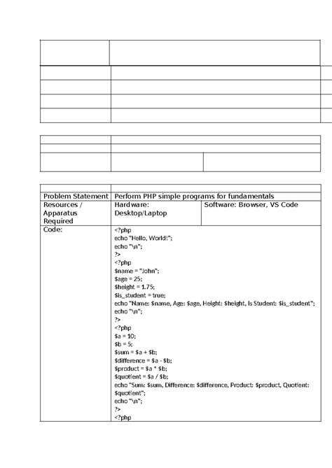Stud - Problem Statement Perform PHP simple programs for fundamentals ...
