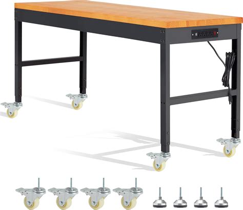 HABUTWAY Height Adjustable Workbench with Wheels 60“ 2000 Lbs Capacity ...