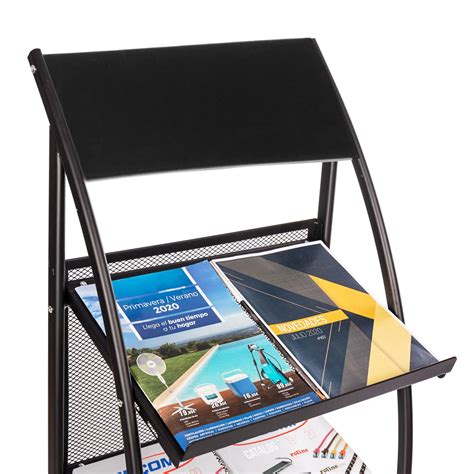 PrimeMatik - Magazines and brochures stand with wheels and 4 shelves ...