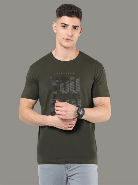 Buy Olive Green "YOU CAN" Print Men’s Round Neck T Shirts | Stellers