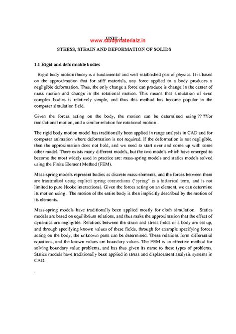 CE8301 Strength of Materials I notes 1 - UNIT - STRESS, STRAIN AND ...