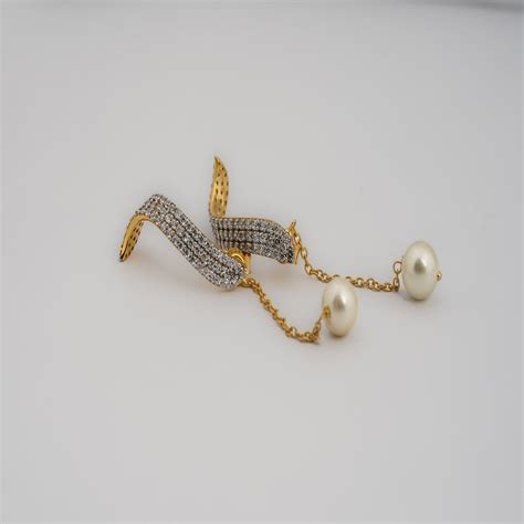 Curved Pearl Drop Silver Yellow Gold Earring For Women