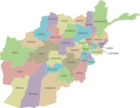 regional mapa de Afganistán con provincias o territorios y administrativo divisiones editable y ...