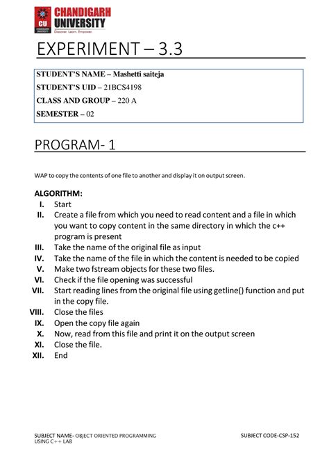 3.3 C++ Worksheet saiteja - SUBJECT NAME- OBJECT ORIENTED PROGRAMMING ...