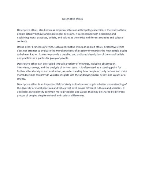 Image result for Descriptive Ethics Examples