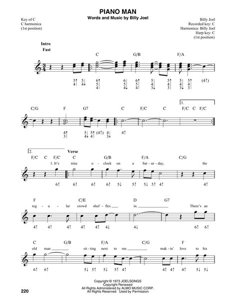 Piano Man by Billy Joel Sheet Music for Harmonica at Sheet Music Direct