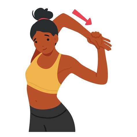 Woman performs stretching exercises black fit female character gently ...