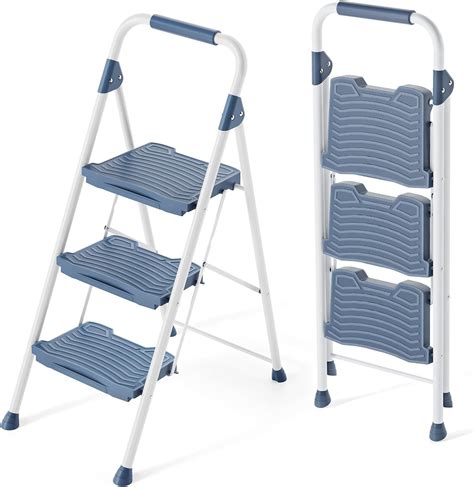 KINGRACK 3 Step Ladder, Sturdy Steel Step Stool with Safe-Lock Design ...