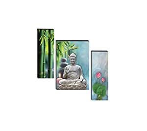 Masstone Buddha Meditation Religious HD 3 Piece MDF 6mm Panel Painting ...
