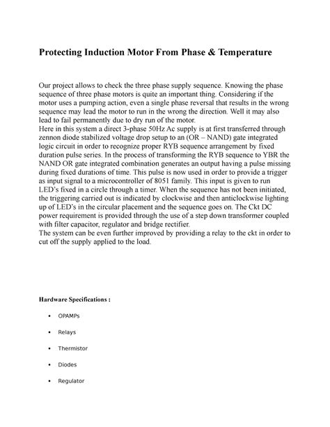 N267 - Synopsis - Protecting Induction Motor From Phase & Temperature ...